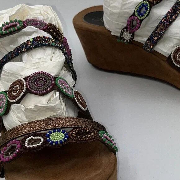 AZURA Claretha-BZM Italian  Purple Multi Beaded Sandals Women’s Size 10 Size 41 - Picture 10 of 15